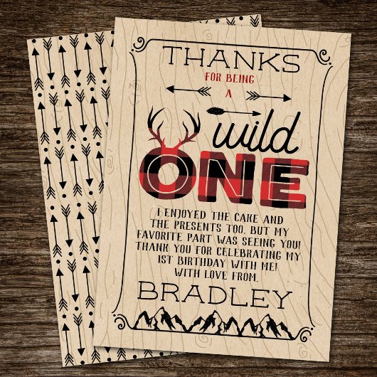 Wild One Boys Rustic Pset Lumberjack 1st Birthday Bedankkaart