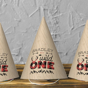 Wild One Boys Rustic Pset Lumberjack 1st Birthday Feesthoedjes