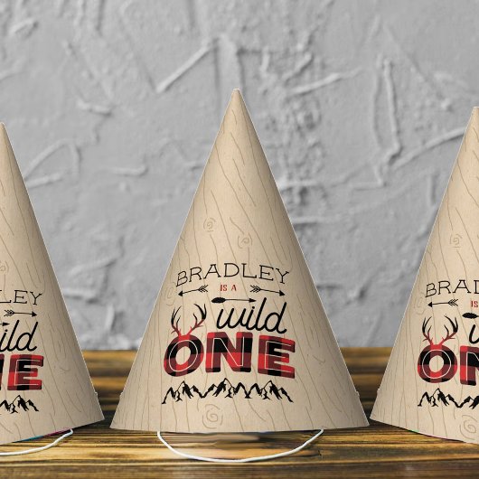 Wild One Boys Rustic Pset Lumberjack 1st Birthday Feesthoedjes