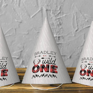 Wild One Boys Rustic Pset Lumberjack 1st Birthday Feesthoedjes