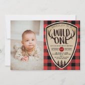 Wild One Boys Rustic Pset Lumberjack 1st Birthday Kaart (Voorkant)