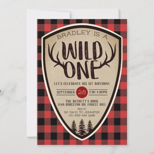 Wild One Boys Rustic Pset Lumberjack 1st Birthday Kaart (Voorkant)