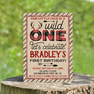 Wild One Boys Rustic Pset Lumberjack 1st Birthday Kaart
