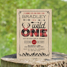 Wild One Boys Rustic Pset Lumberjack 1st Birthday Kaart
