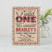 Wild One Boys Rustic Pset Lumberjack 1st Birthday Kaart (Staand voorkant)