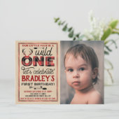 Wild One Boys Rustic Pset Lumberjack 1st Birthday Kaart (Staand voorkant)