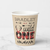 Wild One Boys Rustic Pset Lumberjack 1st Birthday Papieren Bekers (Achterkant)