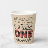 Wild One Boys Rustic Pset Lumberjack 1st Birthday Papieren Bekers (Voorkant)