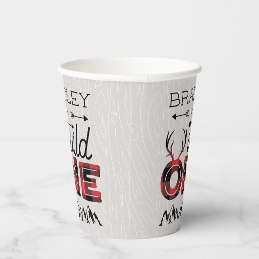 Wild One Boys Rustic Pset Lumberjack 1st Birthday Papieren Bekers (Rechts)