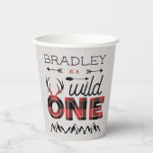 Wild One Boys Rustic Pset Lumberjack 1st Birthday Papieren Bekers (Voorkant)