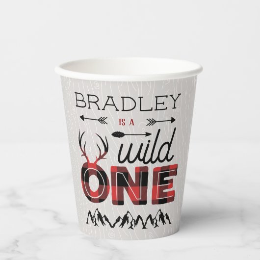 Wild One Boys Rustic Pset Lumberjack 1st Birthday Papieren Bekers (Voorkant)