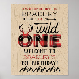Wild One Boys Rustic Pset Lumberjack 1st Birthday Poster