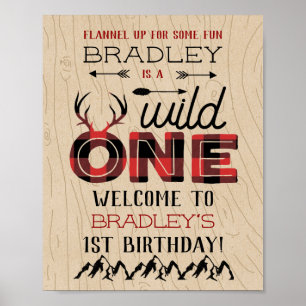 Wild One Boys Rustic Pset Lumberjack 1st Birthday Poster