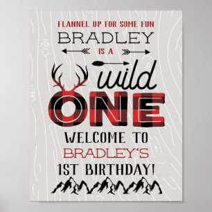 Wild One Boys Rustic Pset Lumberjack 1st Birthday Poster