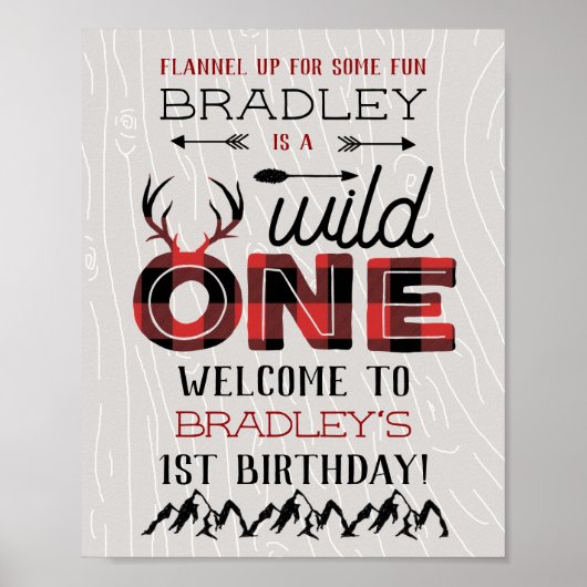 Wild One Boys Rustic Pset Lumberjack 1st Birthday Poster (Voorkant)