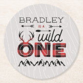Wild One Boys Rustic Pset Lumberjack 1st Birthday Ronde Kartonnen Onderzetter (Voorkant)