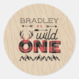 Wild One Boys Rustic Pset Lumberjack 1st Birthday Ronde Sticker