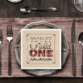 Wild One Boys Rustic Pset Lumberjack 1st Birthday Servet