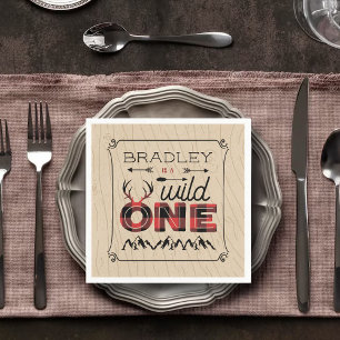Wild One Boys Rustic Pset Lumberjack 1st Birthday Servet