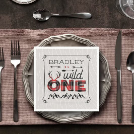 Wild One Boys Rustic Pset Lumberjack 1st Birthday Servet