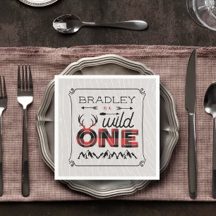 Wild One Boys Rustic Pset Lumberjack 1st Birthday Servet