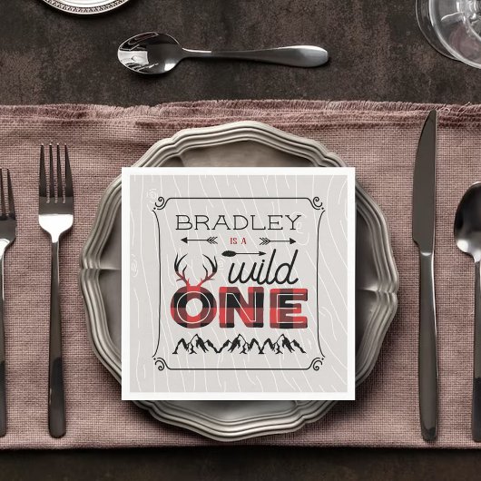 Wild One Boys Rustic Pset Lumberjack 1st Birthday Servet