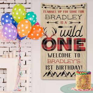 Wild One Boys Rustic Pset Lumberjack 1st Birthday Spandoek
