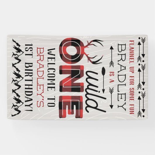 Wild One Boys Rustic Pset Lumberjack 1st Birthday Spandoek (Horizontaal)