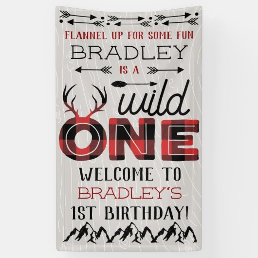 Wild One Boys Rustic Pset Lumberjack 1st Birthday Spandoek (Verticaal)