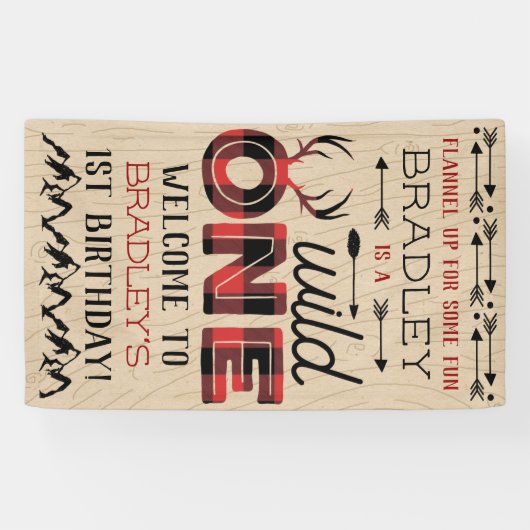 Wild One Boys Rustic Pset Lumberjack 1st Birthday Spandoek (Horizontaal)