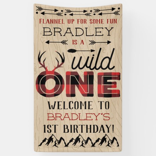 Wild One Boys Rustic Pset Lumberjack 1st Birthday Spandoek (Verticaal)