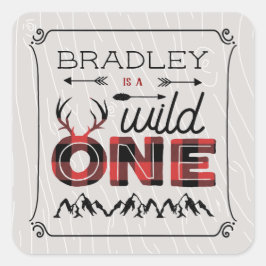 Wild One Boys Rustic Pset Lumberjack 1st Birthday Vierkante Sticker