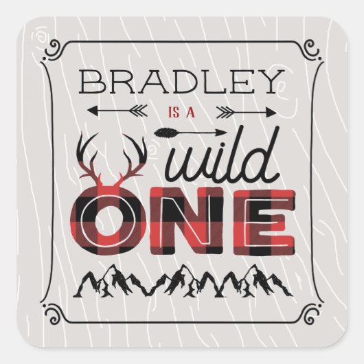 Wild One Boys Rustic Pset Lumberjack 1st Birthday Vierkante Sticker (Voorkant)
