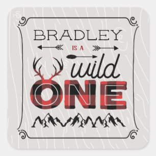 Wild One Boys Rustic Pset Lumberjack 1st Birthday Vierkante Sticker
