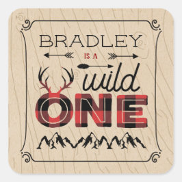 Wild One Boys Rustic Pset Lumberjack 1st Birthday Vierkante Sticker