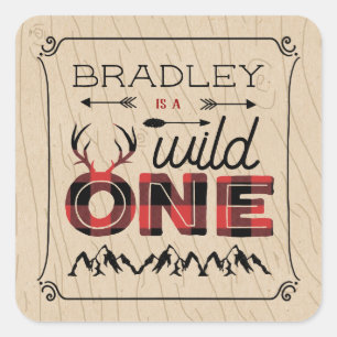Wild One Boys Rustic Pset Lumberjack 1st Birthday Vierkante Sticker