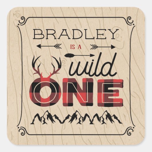 Wild One Boys Rustic Pset Lumberjack 1st Birthday Vierkante Sticker (Voorkant)