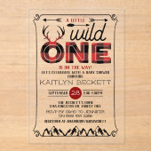Wild One Boys Rustic Pset Lumberjack Baby shower Acryl Uitnodigingen (Voorkant)