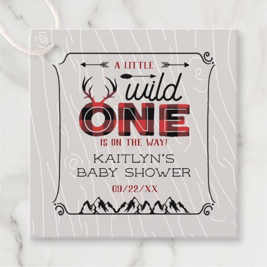 Wild One Boys Rustic Pset Lumberjack Baby shower Bedankjes Labels (Voorkant)