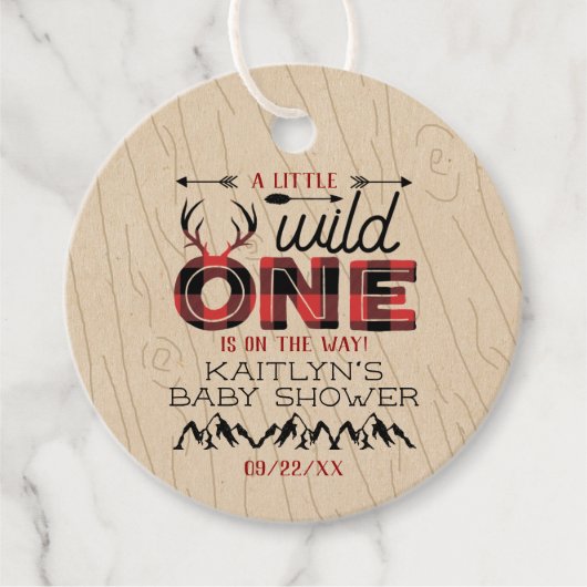 Wild One Boys Rustic Pset Lumberjack Baby shower Bedankjes Labels (Voorkant)