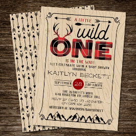 Wild One Boys Rustic Pset Lumberjack Baby shower Kaart