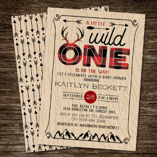 Wild One Boys Rustic Pset Lumberjack Baby shower Kaart