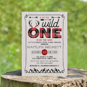 Wild One Boys Rustic Pset Lumberjack Baby shower Kaart