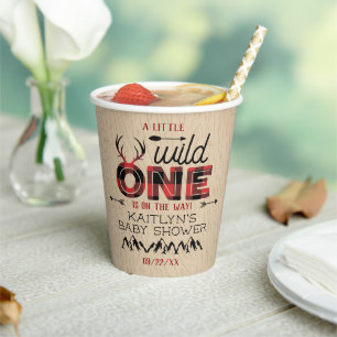 Wild One Boys Rustic Pset Lumberjack Baby shower Papieren Bekers
