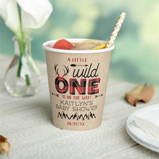 Wild One Boys Rustic Pset Lumberjack Baby shower Papieren Bekers (Insitu)