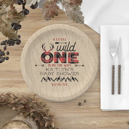 Wild One Boys Rustic Pset Lumberjack Baby shower Papieren Bordje