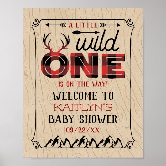 Wild One Boys Rustic Pset Lumberjack Baby shower Poster (Voorkant)