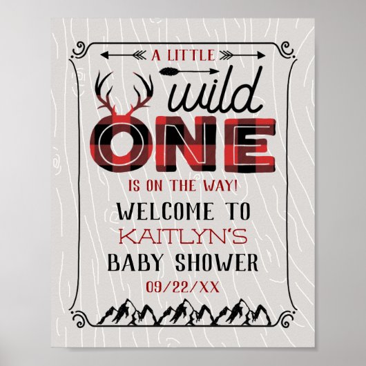 Wild One Boys Rustic Pset Lumberjack Baby shower Poster (Voorkant)