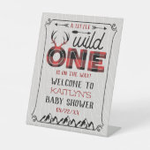 Wild One Boys Rustic Pset Lumberjack Baby shower Reclamebord Met Voetstuk (Voorkant)