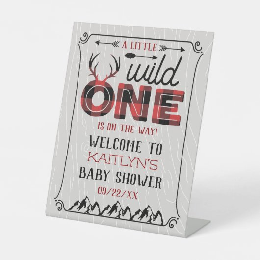 Wild One Boys Rustic Pset Lumberjack Baby shower Reclamebord Met Voetstuk (Voorkant)